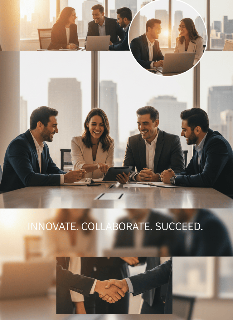 Diverse Hispanic marketing team collaborating in a modern office
